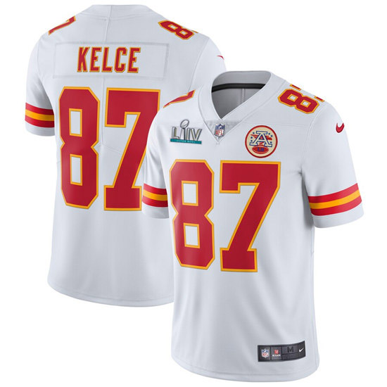 Men's Kansas City Chiefs #87 Travis Kelce Super Bowl LIV White Vapor Untouchable Limited Stitched NFL Jersey